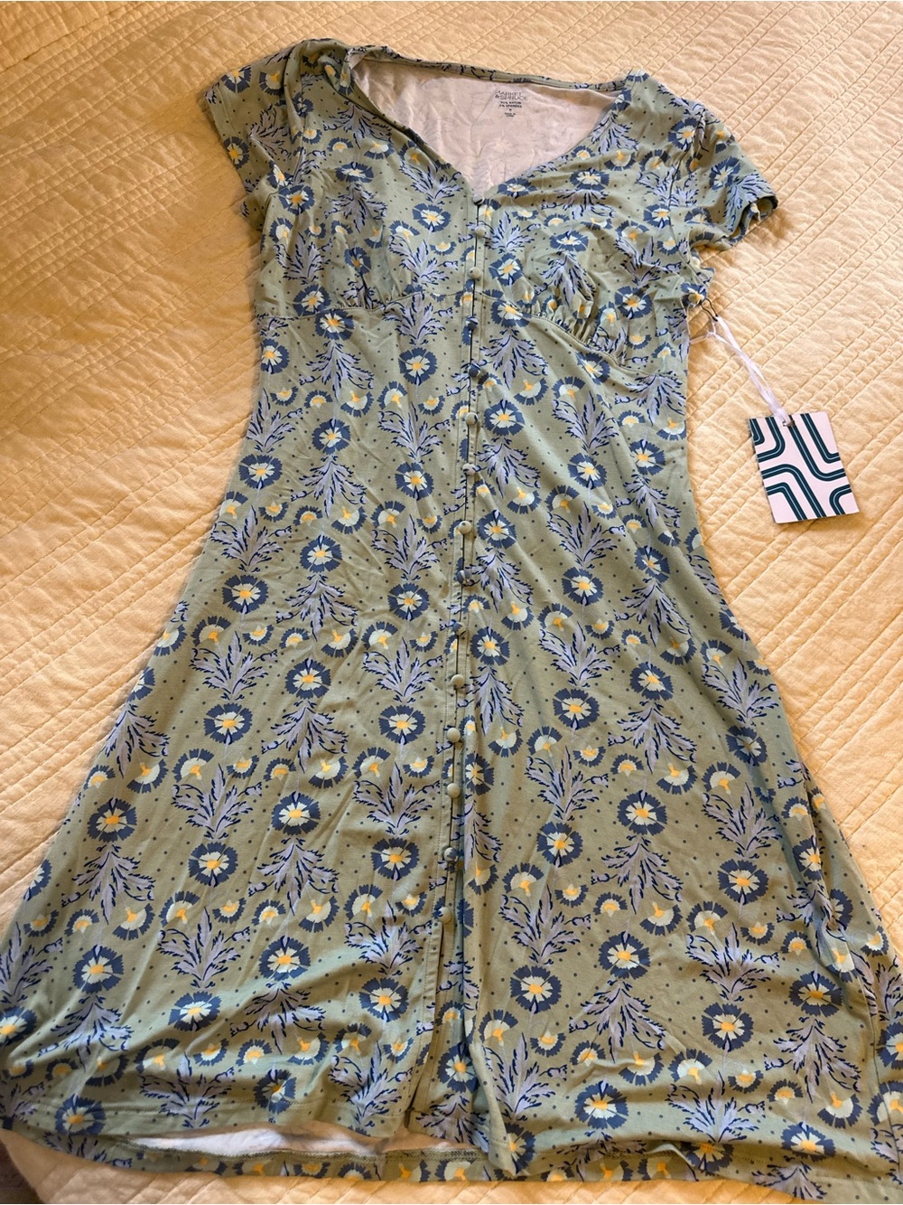 Market & Spruce Sage Green Floral Button-Front Midi Dress